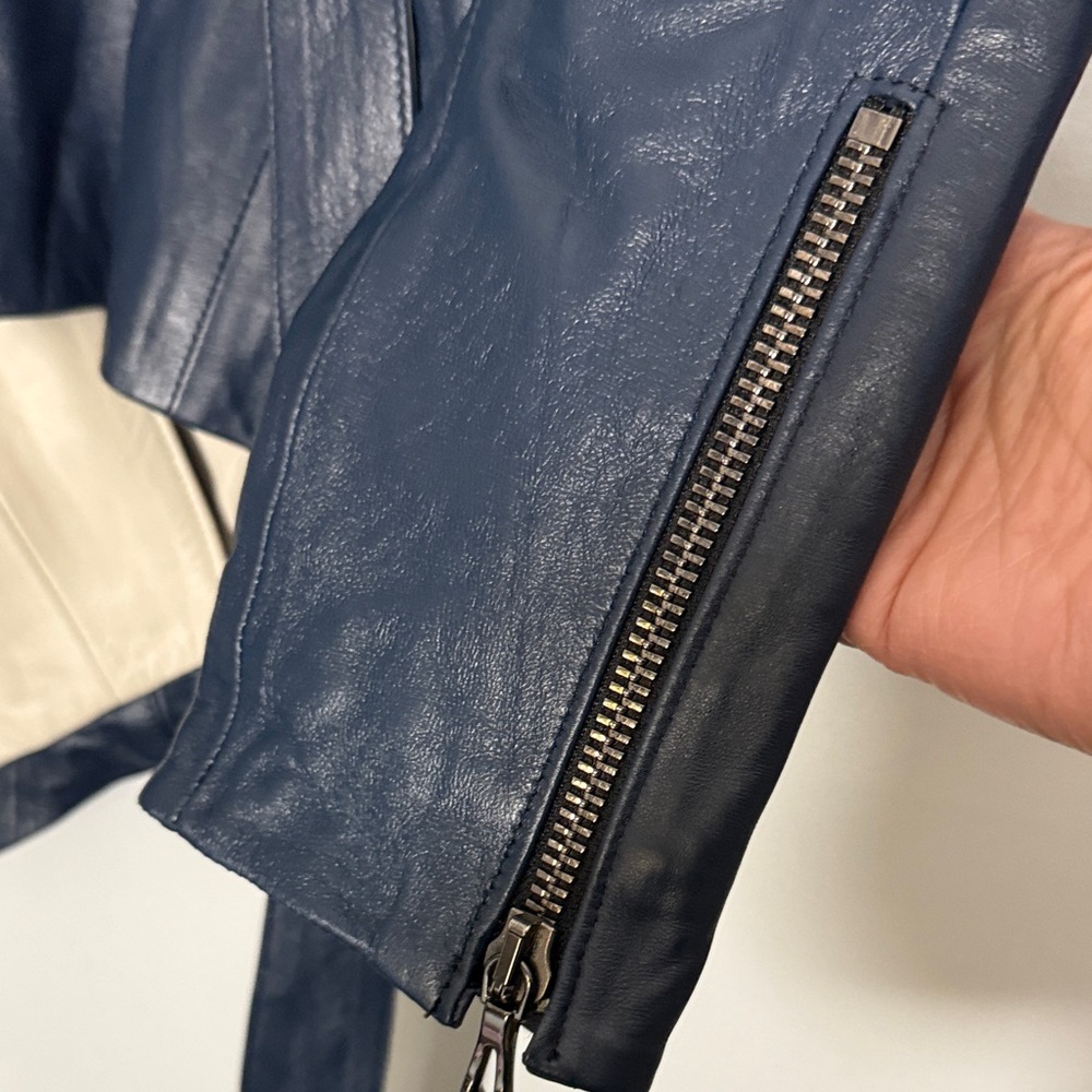 Gema Exclusive Navy and Cream Leather Jacket large - Picture 6 of 6